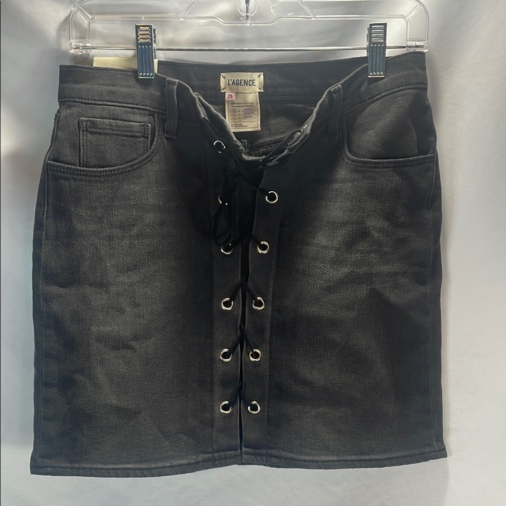 L'AGENCE Black Tie Front Denim Pencil Skirt
